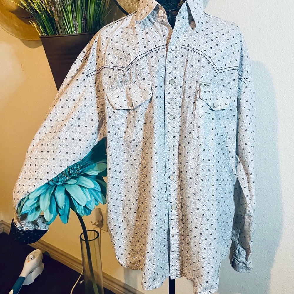 U.S. Western Shirt White with Black Pattern Pearl Snap Buttons Size XL